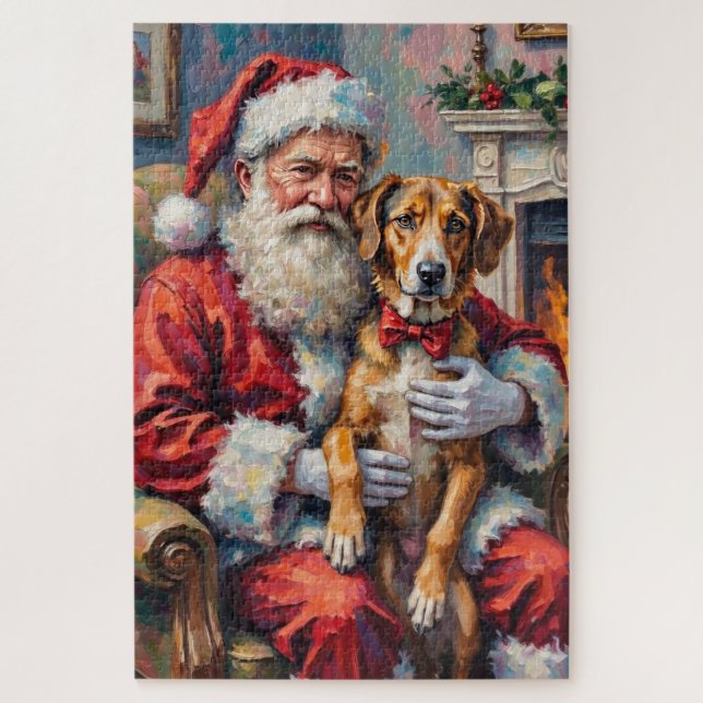 Weihnachtskunst: Santa Claus mit Wolfshund Puzzle (Vertikal)