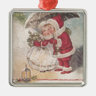 Weihnachtskuss im Retro-Stil Silbernes Ornament