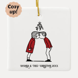 Weihnachtskuss unter dem Mistelzweig Keramikornament