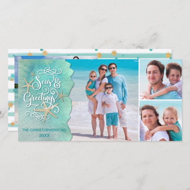 Weihnachtsküste Frohe Festtage 4 Fotos Feiertagskarte (Vorne/Hinten)
