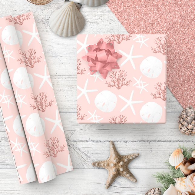 Weihnachtsküste Rose Gold Starfish Sand Dollar Geschenkpapier (Von Creator hochgeladen)