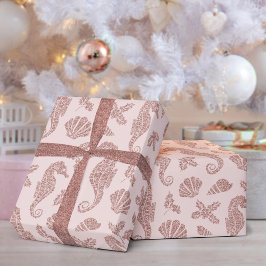 Weihnachtsküste Seepferd Rose Gold Glitzer Rosa Geschenkpapier