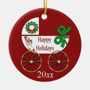 Weihnachtskutsche für Kleinkinder Happy Holidays Keramikornament