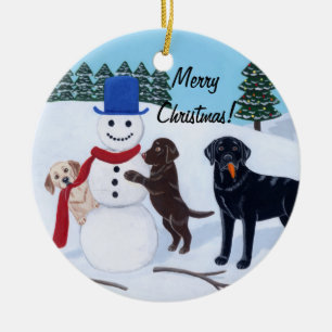 Weihnachtslabrador-Malerei-Schneemann Keramikornament