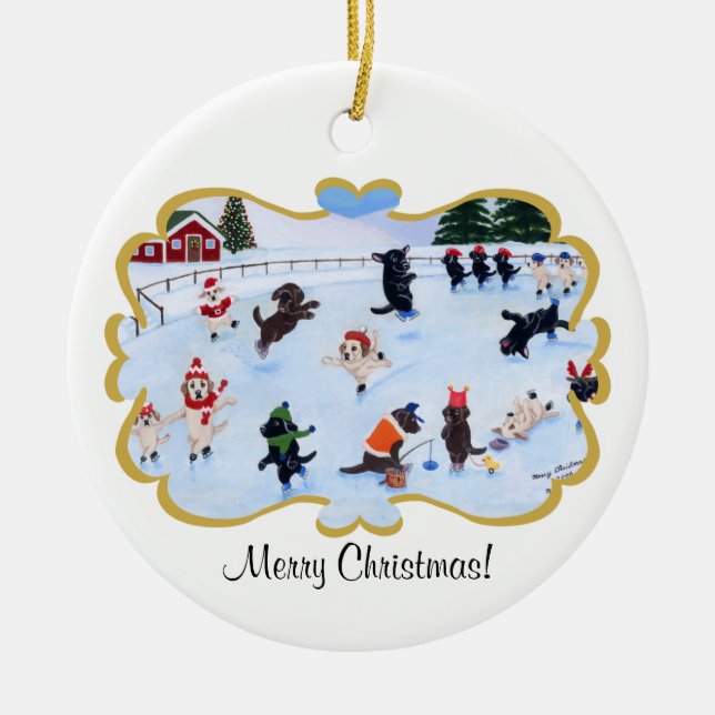 Weihnachtslabrador-Spaß-Malerei Keramikornament (Vorne)