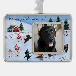 Weihnachtslabrador-Spaß-Malerei Rahmen-Ornament Silber