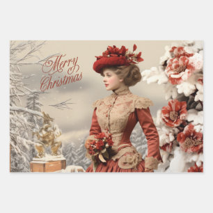 Weihnachtslady viktorianisch geschenkpapier set