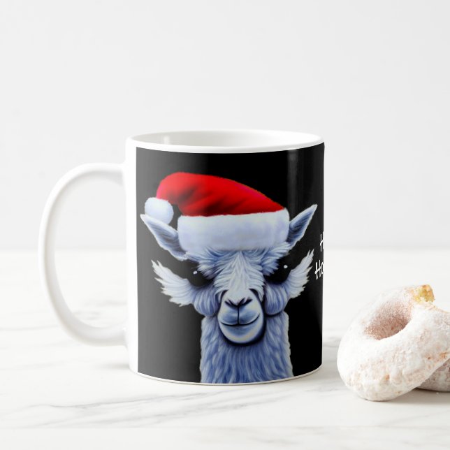 Weihnachtslama mit einer Weihnachtshut-Tasse Kaffeetasse (Mit Donut)