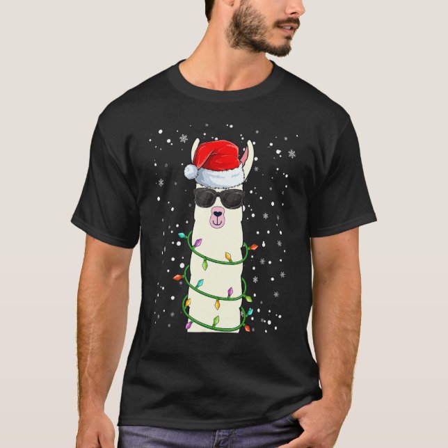 Weihnachtslama mit Weihnachtsmannmütze Ugor Weihna T-Shirt (Vorderseite)