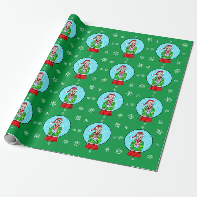 Weihnachtslama Snow Globe Wrapping Paper Geschenkpapier (Ungerollt)