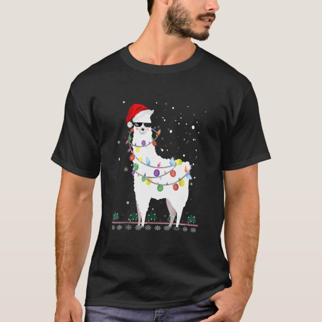Weihnachtslama Weihnachtsmannmütze Ugly Xmas Tree  T-Shirt (Vorderseite)