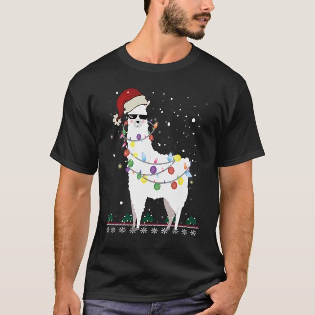 Weihnachtslama Weihnachtsmannmütze Ugly Xmas Tree  T-Shirt (Vorderseite)