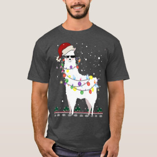 Weihnachtslama Weihnachtsmannmütze Ugly Xmas Tree T-Shirt
