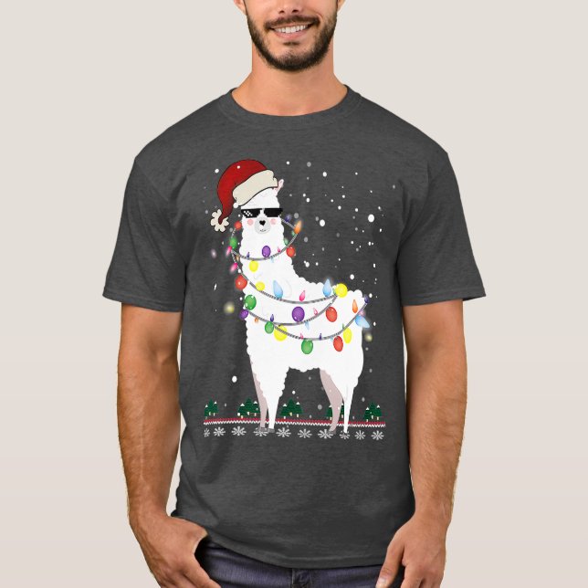 Weihnachtslama Weihnachtsmannmütze Ugly Xmas Tree  T-Shirt (Vorderseite)