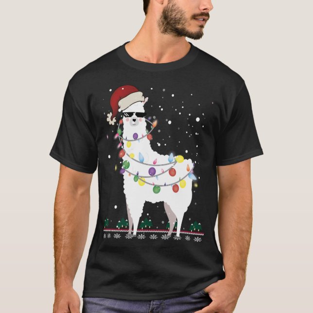 Weihnachtslama Weihnachtsmannmütze Ugly Xmas Tree  T-Shirt (Vorderseite)