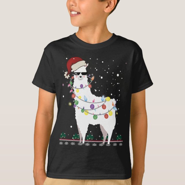 Weihnachtslama Weihnachtsmannmütze Ugly Xmas Tree  T-Shirt (Vorderseite)