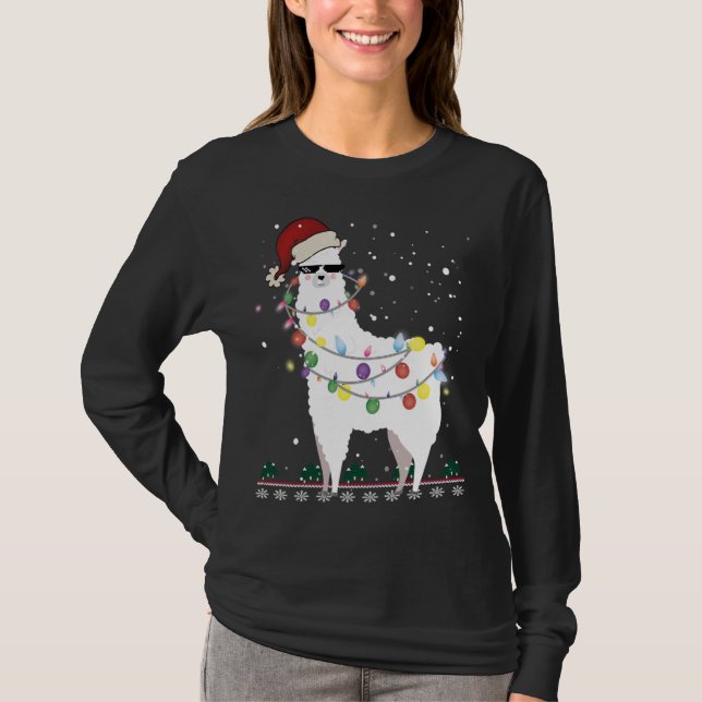 Weihnachtslama Weihnachtsmannmütze Ugly Xmas Tree  T-Shirt (Vorderseite)
