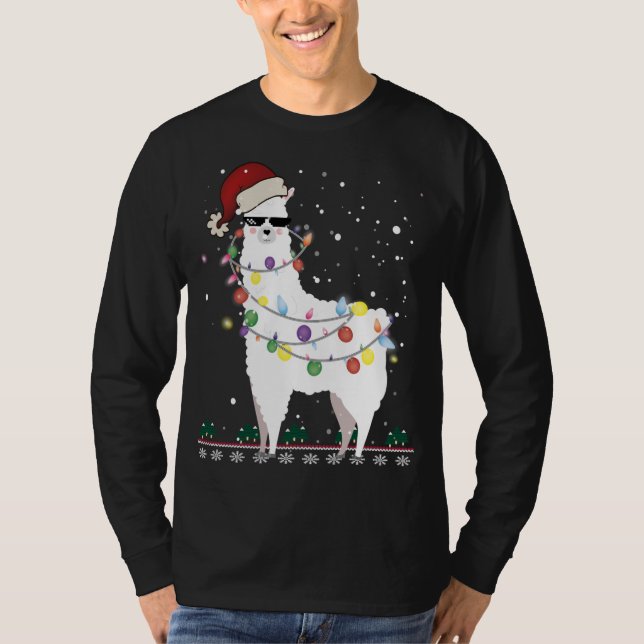Weihnachtslama Weihnachtsmannmütze Ugly Xmas Tree  T-Shirt (Vorderseite)