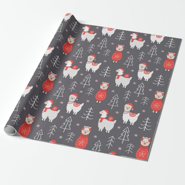 Weihnachtslamas Geschenkpapier (Ungerollt)