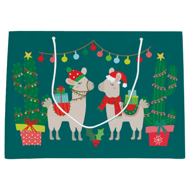 Weihnachtslamas Große Geschenktüte (Vorderseite)