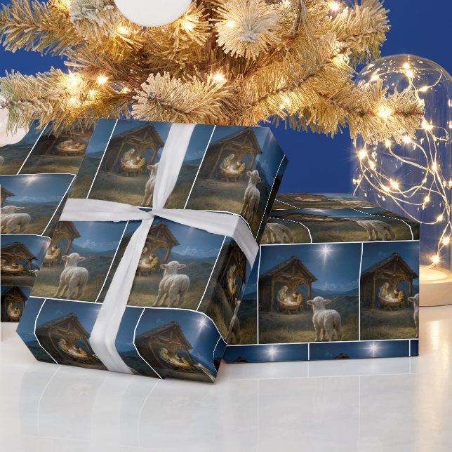Weihnachtslamm beobachtet die Kippenszene Geschenkpapier (Feiertage)