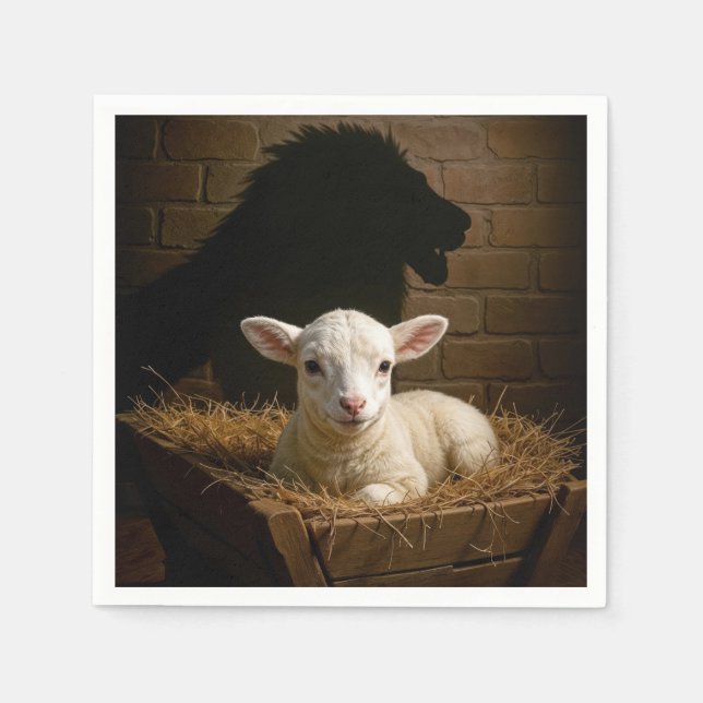 Weihnachtslamm in einer Krippe mit Löwenschatten Serviette (Vorderseite)