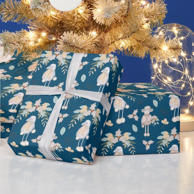 Weihnachtslämmer auf blau geschenkpapier (Feiertage)