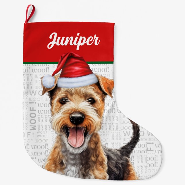 Weihnachtsland Terrier Name Woof Background Großer Weihnachtsstrumpf (Vorderseite)