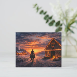 Weihnachtsland Western Cowboy fährt nach Hause Postkarte