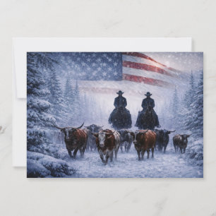 Weihnachtsland Western Cowboy Rinder Flachkarte