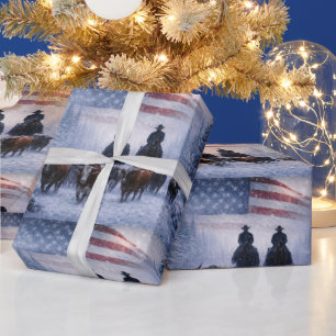 Weihnachtsland Western Cowboys Amerikanische Flagg Geschenkpapier