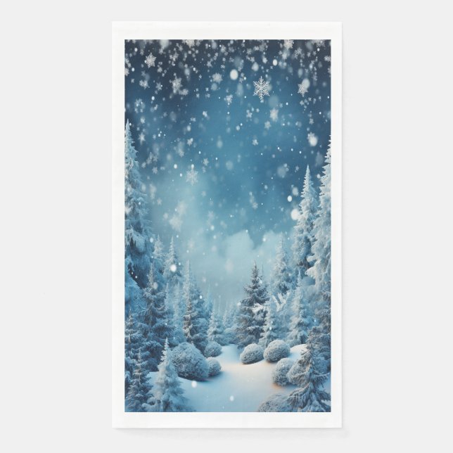 Weihnachtsland Woodland Winter Schneeflocken Serviette (Vorderseite)