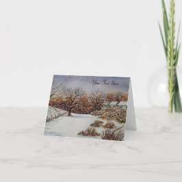 Weihnachtsländliche Hüttenschnee-Szenenkunst Feiertagskarte