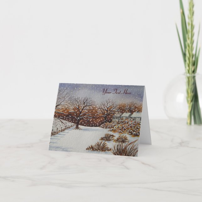 Weihnachtsländliche Hüttenschnee-Szenenkunst Feiertagskarte (Vorderseite)