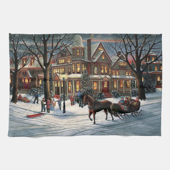 Weihnachtslandschaft Geschirrtuch (Horizontal)