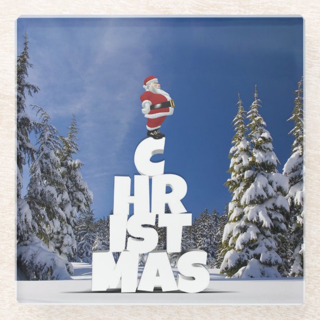 Weihnachtslandschaft Glasuntersetzer (Vorderseite)