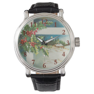 Weihnachtslandschaft Holly Snow Winter Armbanduhr