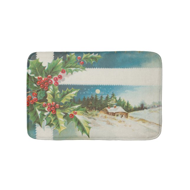 Weihnachtslandschaft Holly Snow Winter Badematte (Vorderseite)