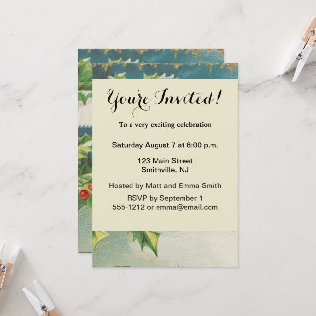 Weihnachtslandschaft Holly Snow Winter Einladung (Vorderseite/Rückseite Beispiel)