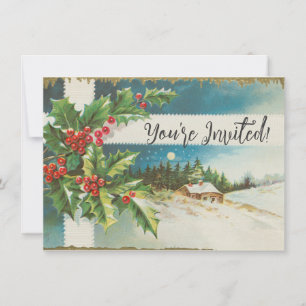 Weihnachtslandschaft Holly Snow Winter Einladung
