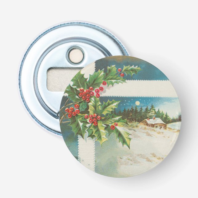 Weihnachtslandschaft Holly Snow Winter Flaschenöffner (Vorderseite)