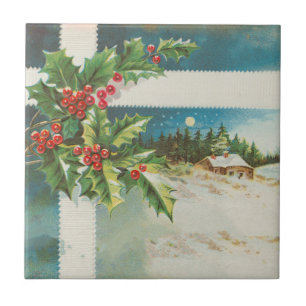 Weihnachtslandschaft Holly Snow Winter Fliese