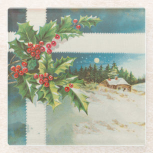 Weihnachtslandschaft Holly Snow Winter Glasuntersetzer