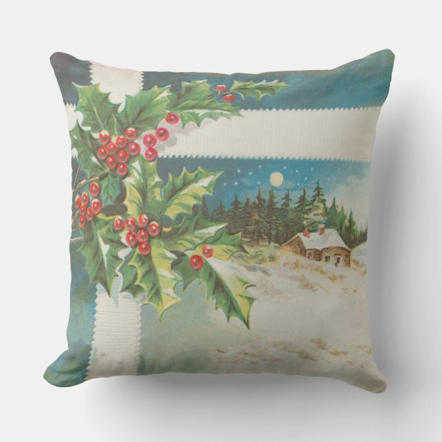Weihnachtslandschaft Holly Snow Winter Kissen (Vorderseite)