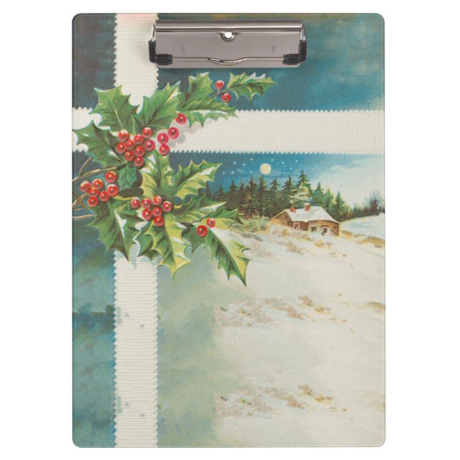 Weihnachtslandschaft Holly Snow Winter Klemmbrett (Vorderseite)