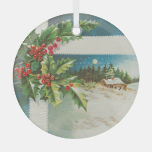 Weihnachtslandschaft Holly Snow Winter Ornament Aus Glas