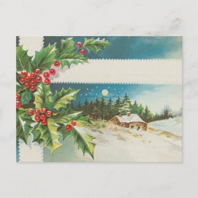 Weihnachtslandschaft Holly Snow Winter Postkarte (Vorderseite)