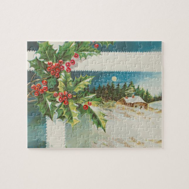 Weihnachtslandschaft Holly Snow Winter Puzzle (Horizontal)
