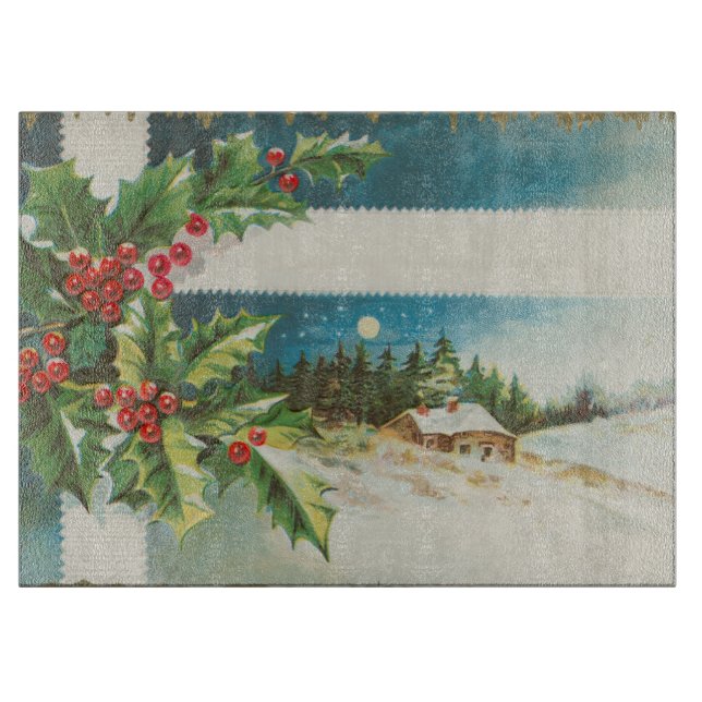 Weihnachtslandschaft Holly Snow Winter Schneidebrett (Vorderseite)