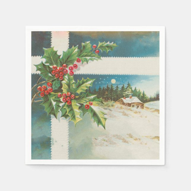Weihnachtslandschaft Holly Snow Winter Serviette (Vorderseite)